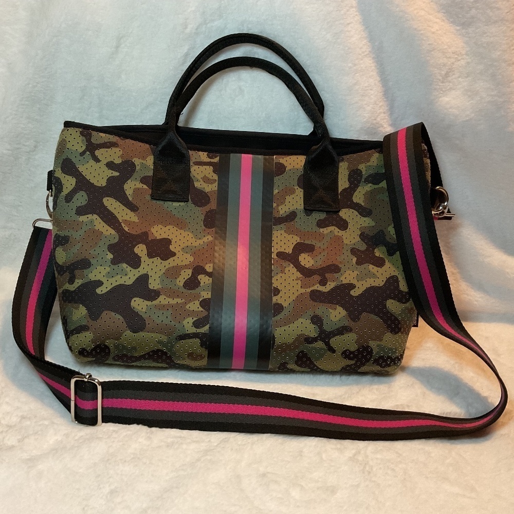 Prenelove Camo with Pink and Green stripe, Neoprene,Washable Purse